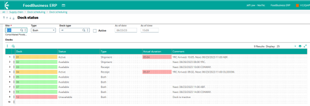 dock scheduling functionality in FoodBusiness ERP 2023 R2